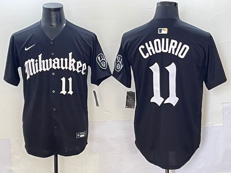 Men 2025 Milwaukee Brewers #11 Chourio Black Five generations Joint Name Nike MLB Jersey style 9